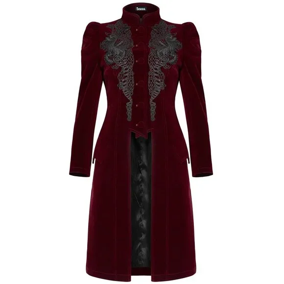 Women's coat Jacket Vespertine Mid Length Coat Red/Maroon Velvet Coat USA - Picture 1 of 8